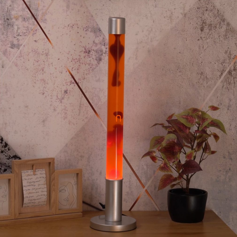 Lampa lava, 76 cm, roșu-galben - Dovce Rábalux 4111, întrerupător cu șnur, sticlă, 1xE14 soclu