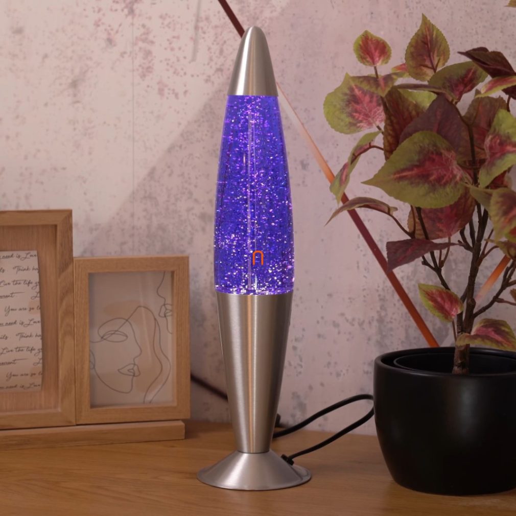 Lampa lava cu sursă de lumină, cu sclipici, 42 cm, violet - Glitter Rábalux 4115, cu soclu 1xE14