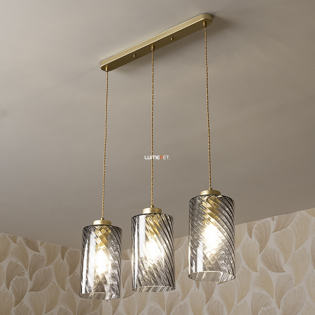Lampa suspendată fumurie cu cablu textil auriu, cu 3 socluri - Sheila Rábalux 5229