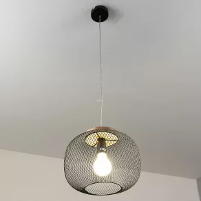   Lampă suspendată din plasă metalică neambalată, de culoare neagră (Rupert)