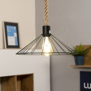   Lampă suspendată cu grilaj și cablu din frânghie de navă - Daryl Rábalux 5271