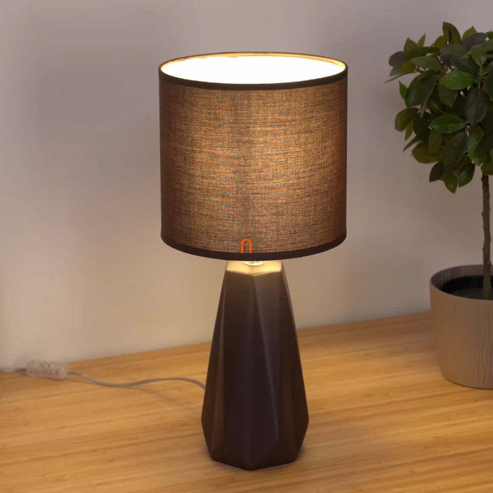 Lampa de masă din material textil, 43 cm, culoare maro - Amiel Rábalux 5704, cu 1xE27 soclu