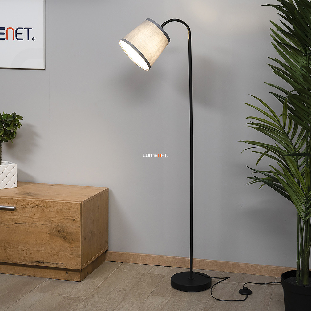 Lampa de podea gri cu abajur din material textil, 141 cm - Godric Rábalux 6639, întrerupător cu cordon, 1xE27