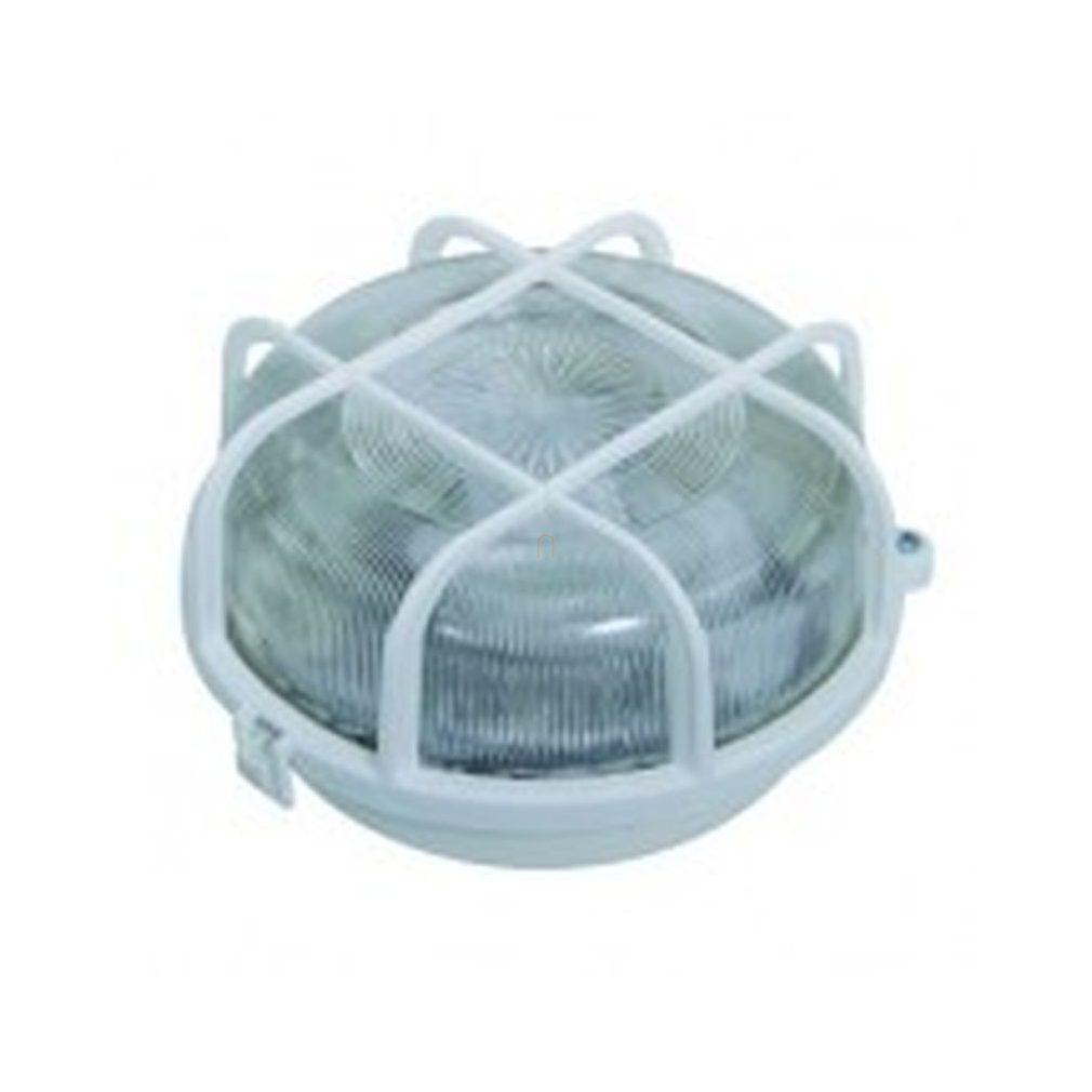 Lampa pentru barcă E27 100W, rotundă IP44, plastic alb cu grilaj 321187
