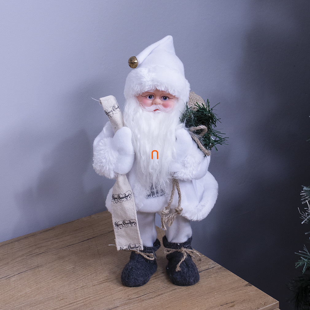 Moș Crăciun dansator și muzician, alb, 30 cm