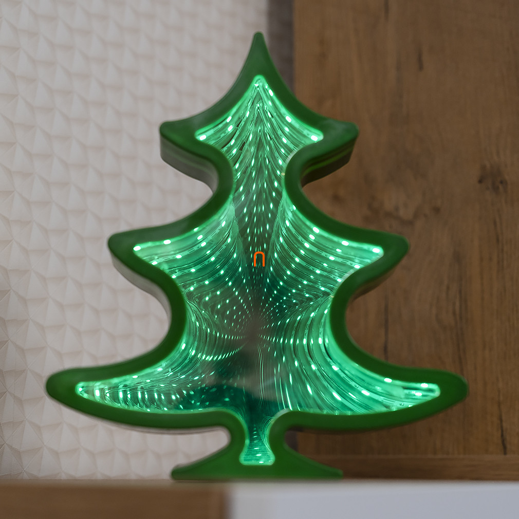 Decor de masă în formă de brad, cu oglindă, 56 LED-uri