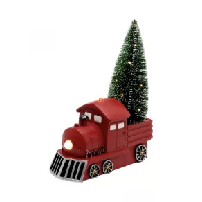   Decorațiune de Crăciun în formă de locomotivă cu brad, 9 LED-uri
