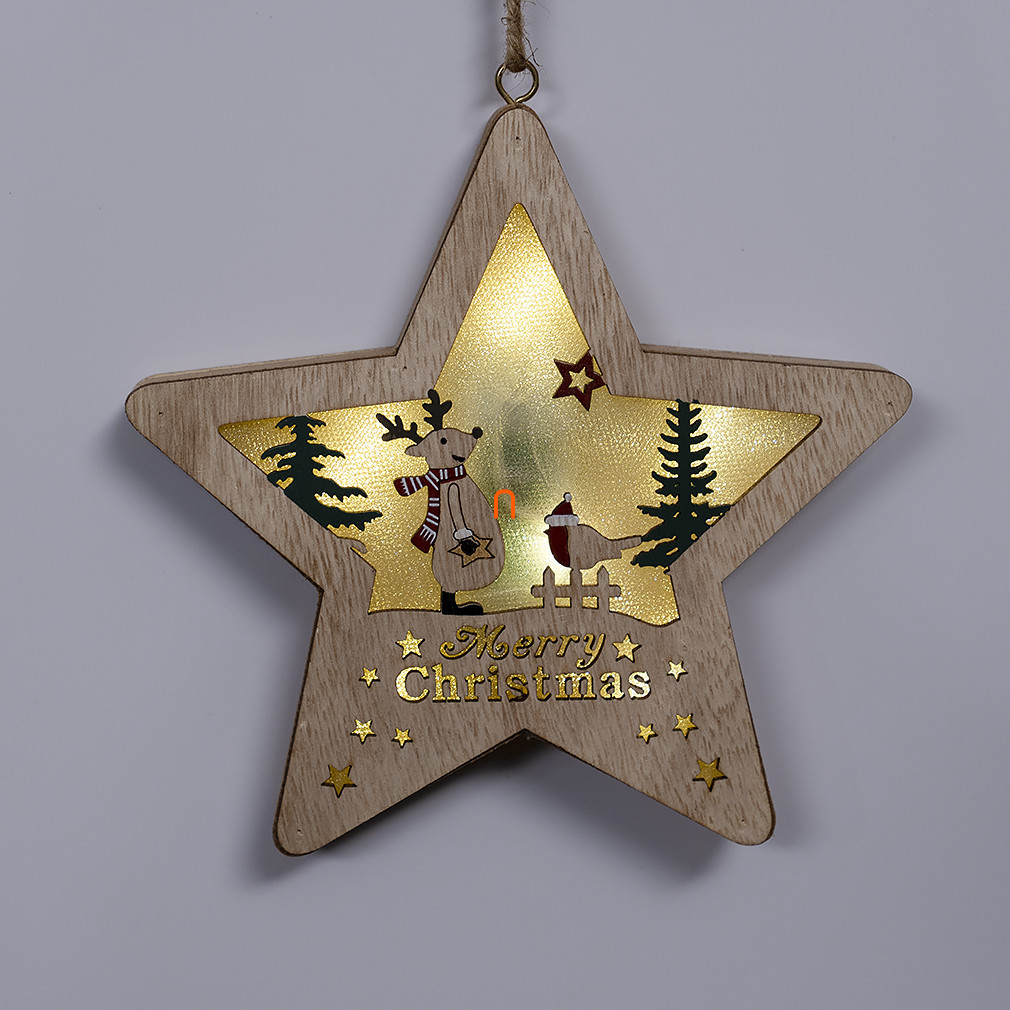 Decorație de Crăciun pentru ferestre și uși, stea cu ren, alb cald, 6 LED-uri