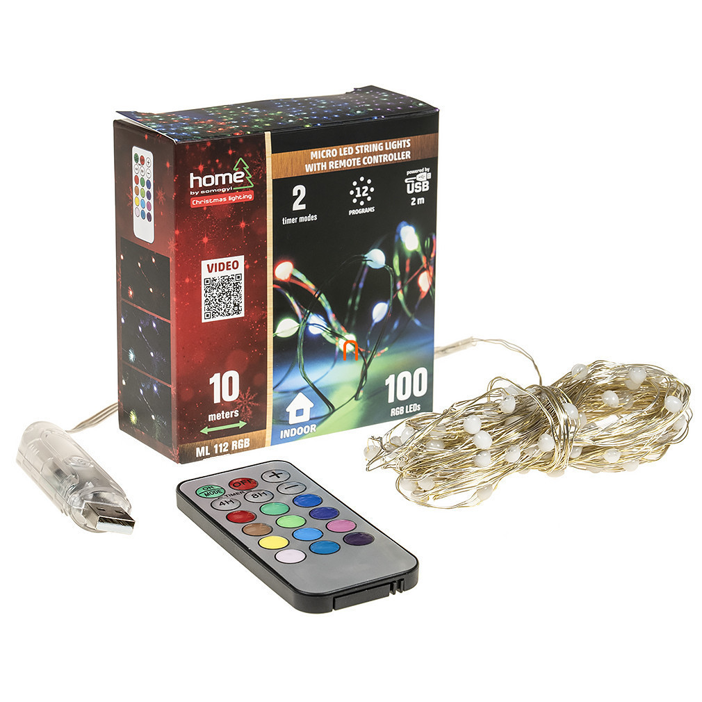 Ghirlanda luminoasă pentru interior cu telecomandă, 100 micro LED RGB