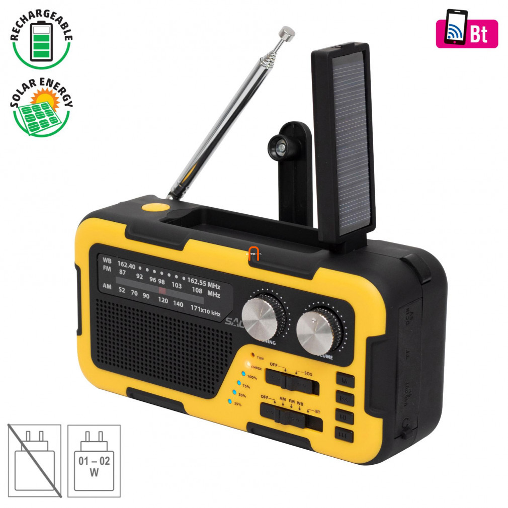 Radio hibrid solar, galben (BT/USB/SD)