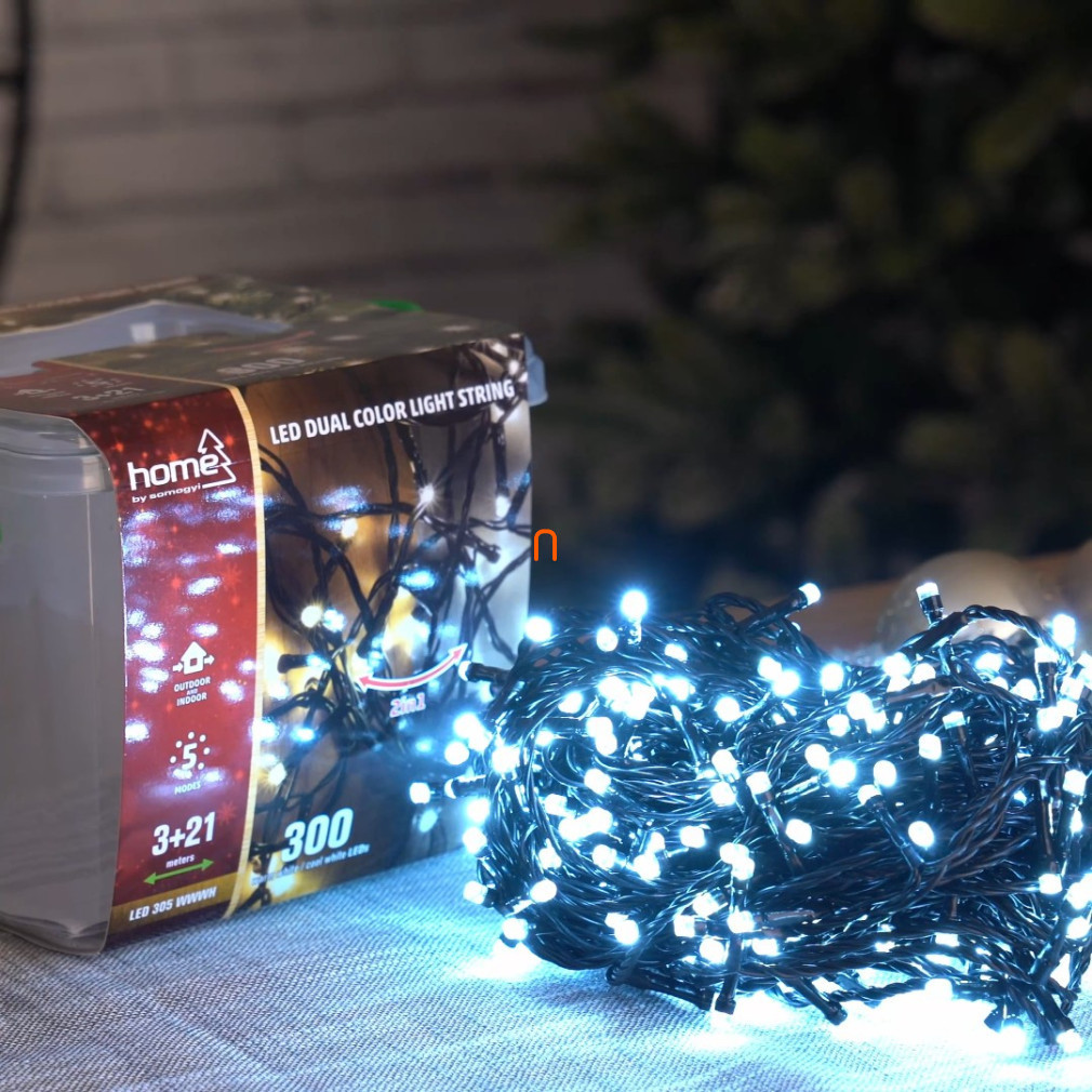 Ghirlanda luminoasă cu LED-uri dual color, pentru exterior și interior, 300 LED-uri calde/reci, lungime 21 m