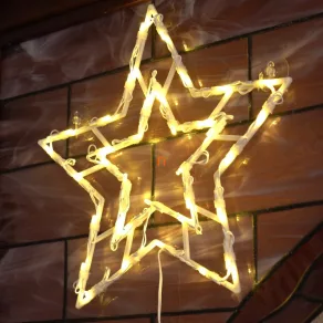   Decorațiune pentru fereastră în formă de stea, 35 de LED-uri de culoare alb cald, 2 ventuze, cablu de alimentare alb, 33 x 28 cm