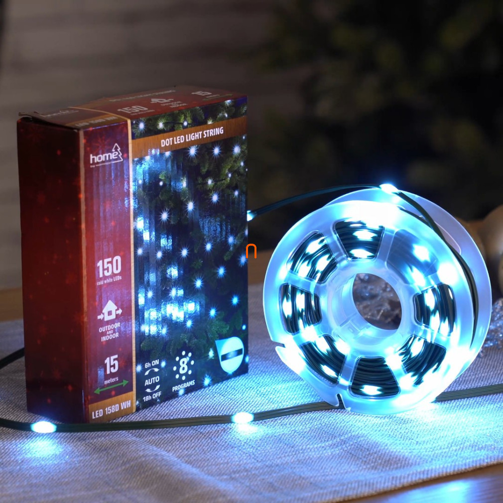 Ghirlanda luminoasă cu LED-uri, pentru exterior și interior, 150 LED-uri albe reci, 8 moduri de iluminare, lungime ghirlandă 15 m