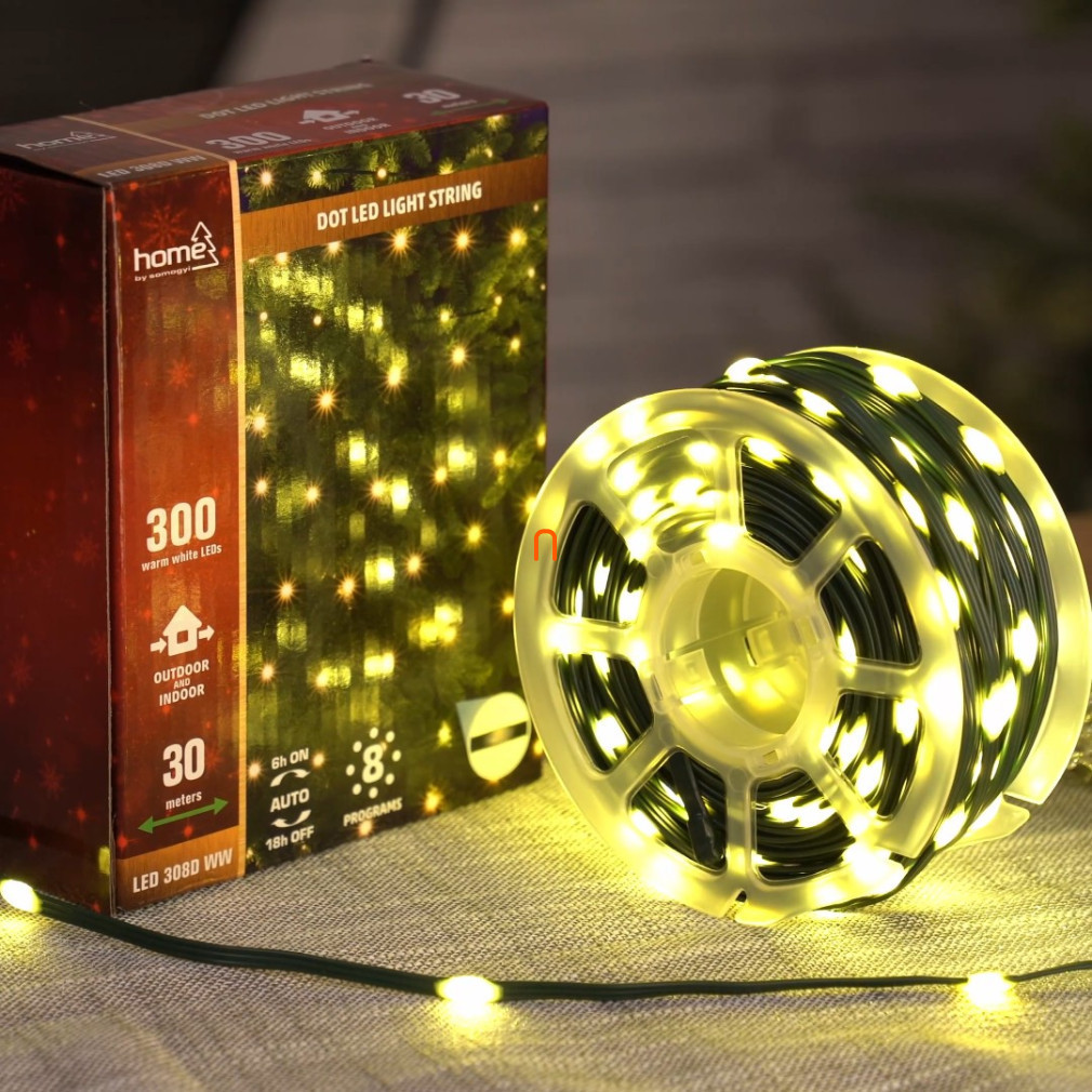 Ghirlanda luminoasă cu LED-uri, pentru exterior și interior, 300 LED-uri de culoare alb cald, 8 moduri de iluminare, lungime ghirlandă 30 m