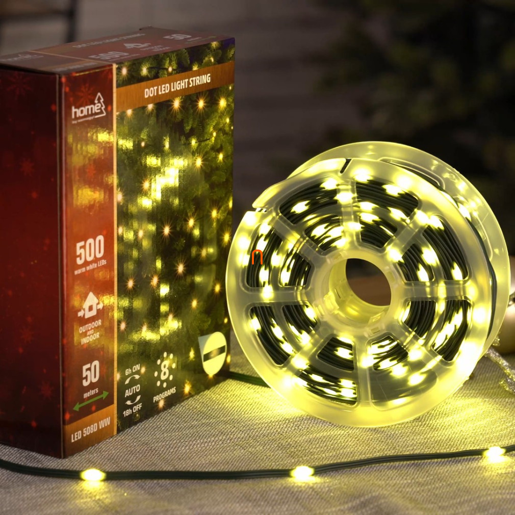 Ghirlanda luminoasă cu LED-uri, pentru exterior și interior, 500 LED-uri de culoare alb cald, 8 moduri de iluminare, lungime ghirlandă 50 m
