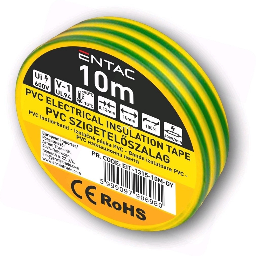 Bandă izolatoare verde-galbenă 0,13x15mm 10m
