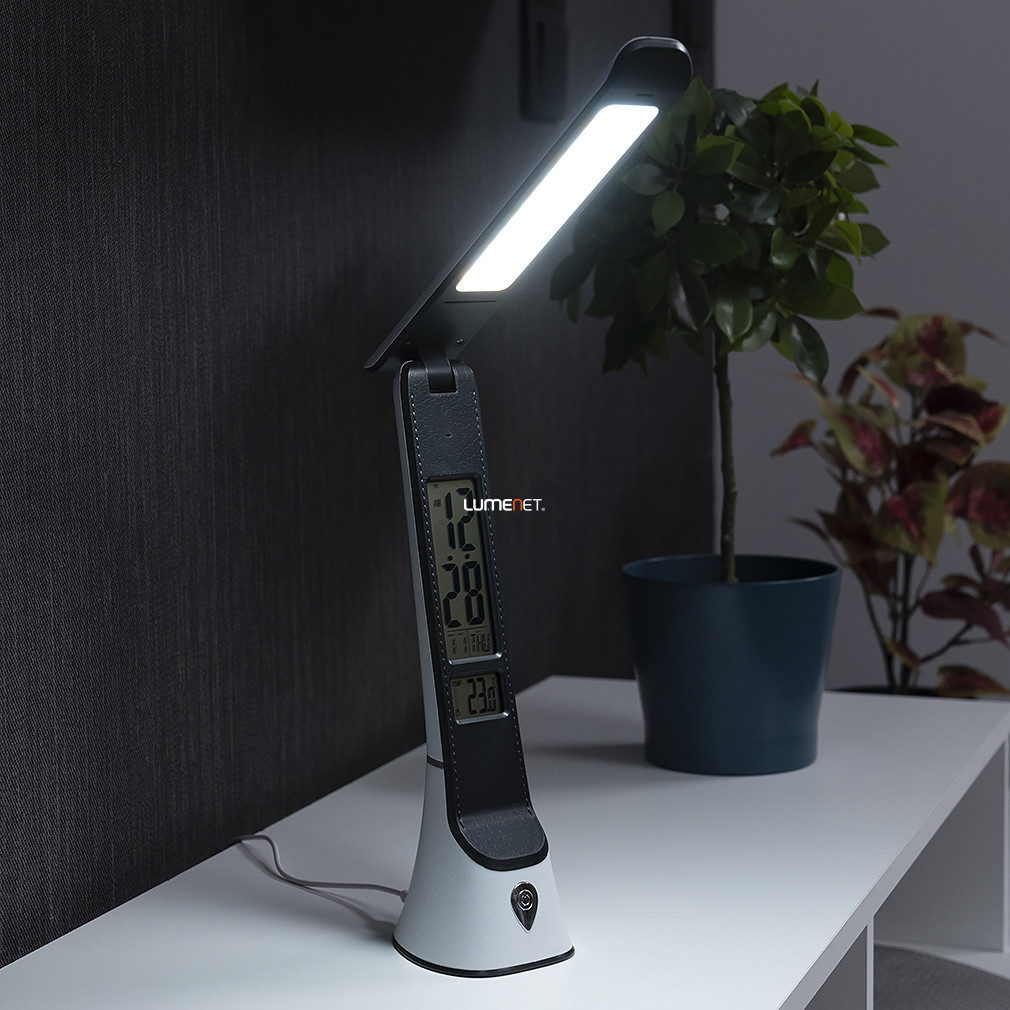 Lampa de masă LED din piele artificială, cu afișaj 50 cm - Hugo Avide ABLDLC-6W-WB-HG, cu adaptor pentru baterii (inclus), 5000 K, 240 lm, 5 W