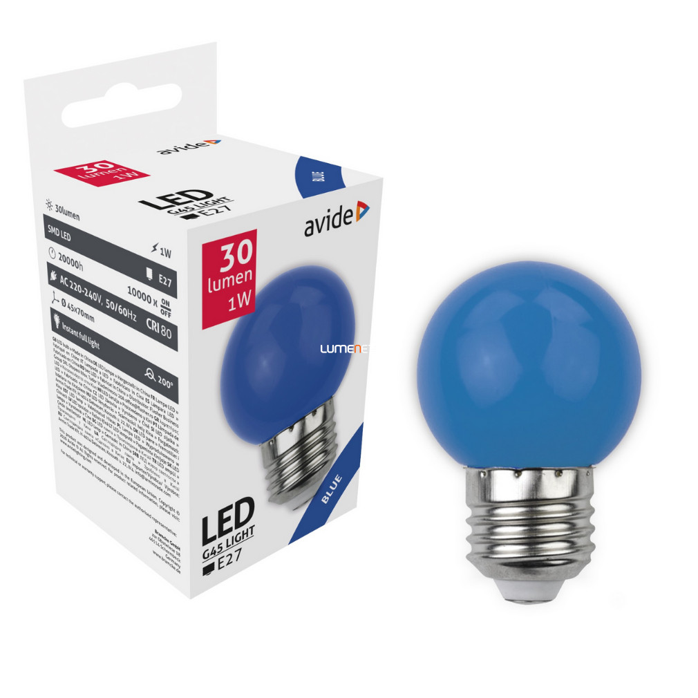 Avide E27 LED Dekor 1W 30lm kék 200°