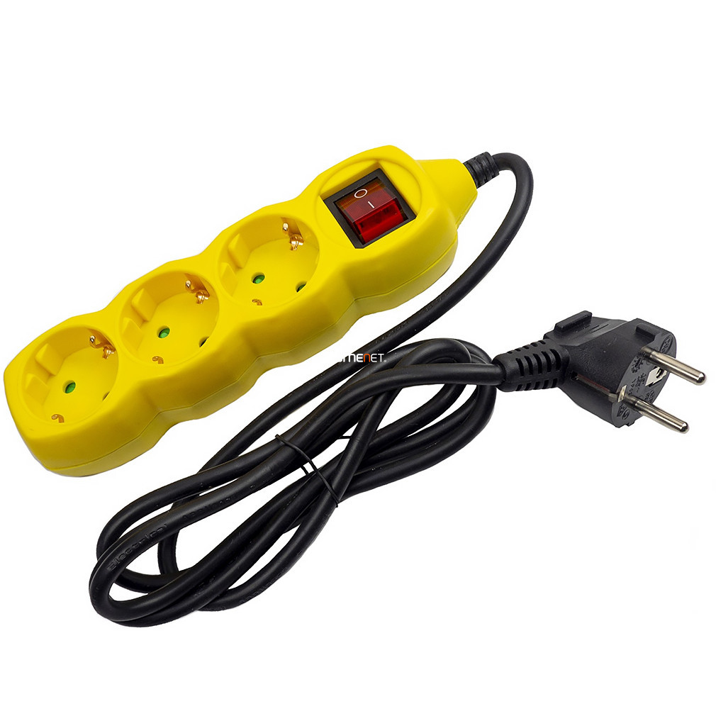 Cu comutator triplu, 1,5 m, galben