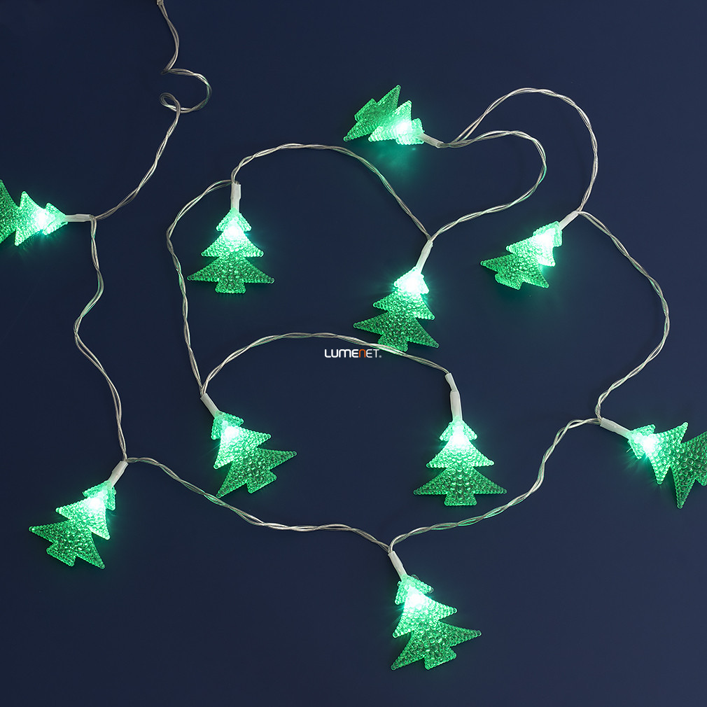 Ghirlanda luminoasă de Crăciun cu 10 LED-uri verzi în formă de brad, 1,65 m, 2xAA, fără baterii