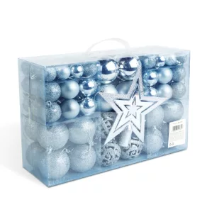   Set de decorațiuni pentru bradul de Crăciun – 100 de globuri + vârf de brad – argintiu