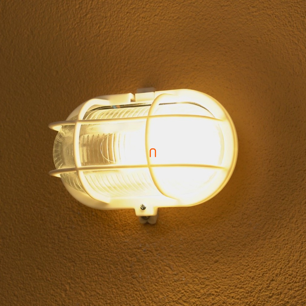 Lampa de barcă 60W E27 ovală, cu grilaj din plastic, cu soclu din porțelan, albă - deLux DEL366