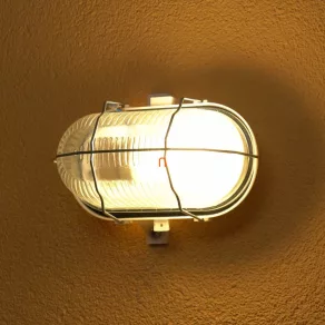   Lampă de navă 60 W E27 ovală, cu grilaj metalic, bază albă, soclu de porțelan E27, IP44 - deLux DEL368