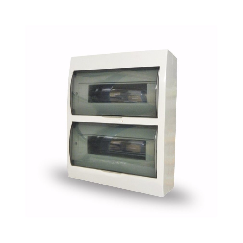 Stilo distribuitor de perete cu 2/24 uși transparente IP30 cu șină PE/N