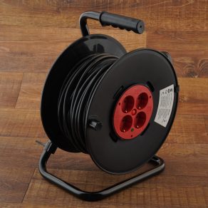   Stilo Tambur de cablu din plastic cu 2 poli și suport metalic, 40 m. Cablu MT 3x1,5 mm² - STI784