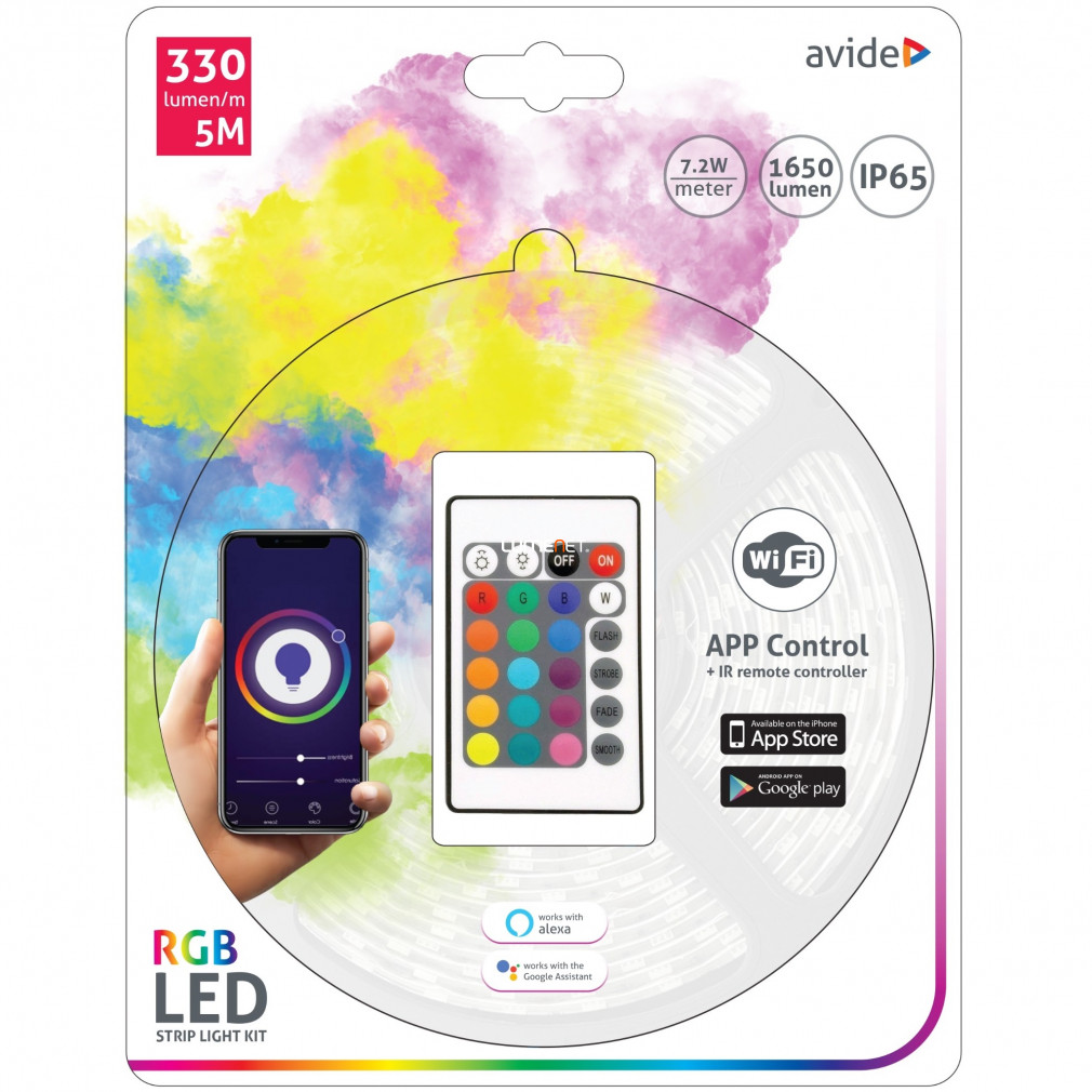 Avide bandă LED pentru exterior-interior WIFI Tuya 7,2W/m, culoare RGB IP65 5m, cu telecomandă