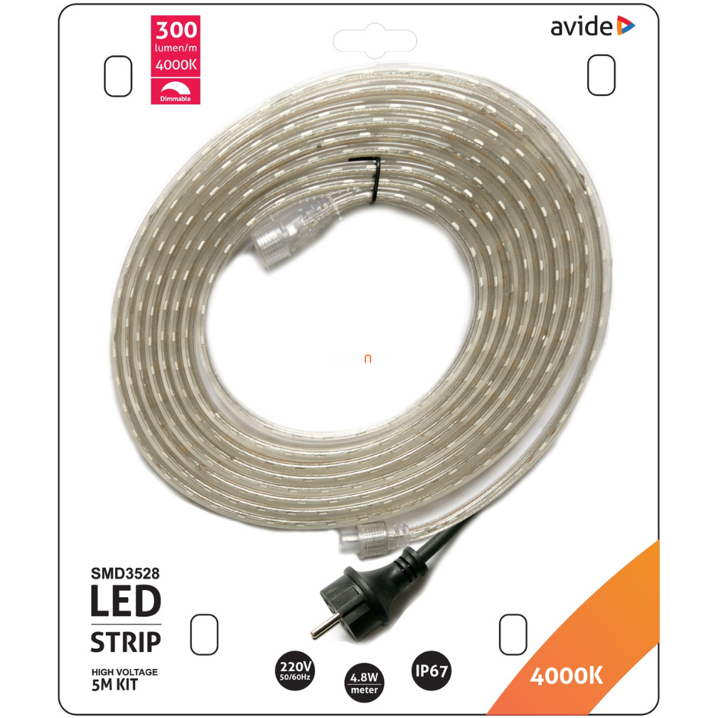 Avide kültéri LED szalag 230V 4,8W 60LED 4000K IP67 5m