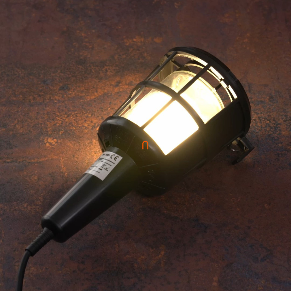 Lampă portabilă 60W IP20, H05RN-F 2x0,75mm2, 5m, negru, grilaj din plastic, DEL1028