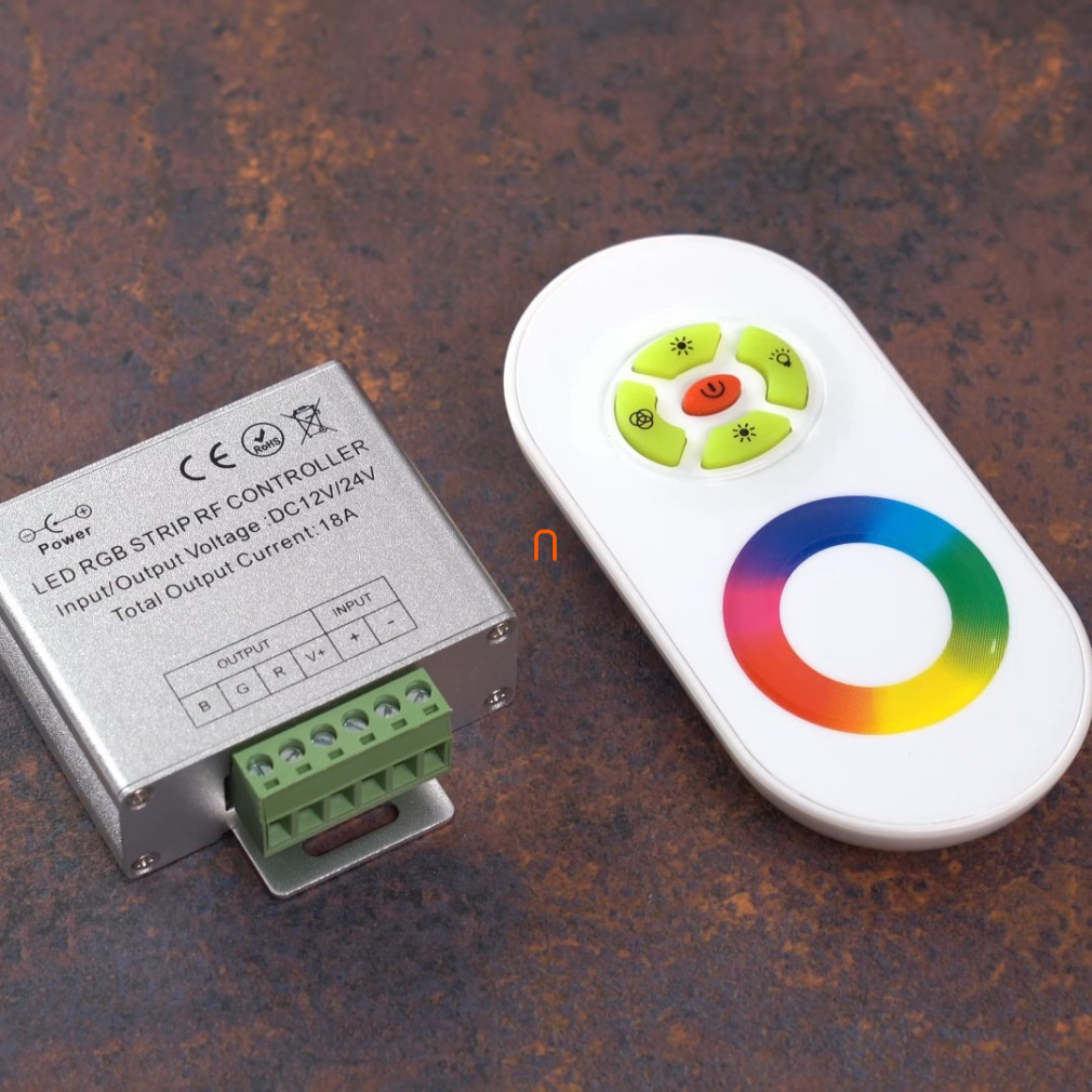 LED bandă RF controler 144W (12VDC), 288W (24VDC), 4A*3CH, cu cadran color, 433,92Mhz, IP20, DEL1296