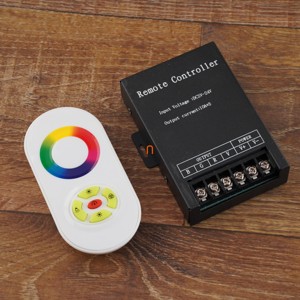 LED strip RF controller 360W (12VDC), 720W (24VDC), 10A*3CH, color wheel, 433.92Mhz, IP20, DEL1297