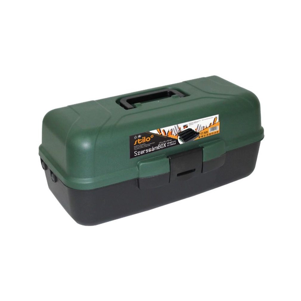 Cutie de scule Stilo cu spațiu de depozitare rabatabil 16 col cu capac verde 410x202x179mm