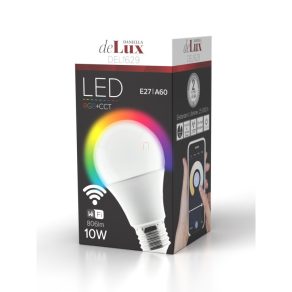   LED peră 10W E27 806lm sursă de lumină 270 grade Ra80 230V RGBW+CCT, luminozitate controlabilă prin Wi-Fi inteligent dxh=60x120mm DEL1629 deLux