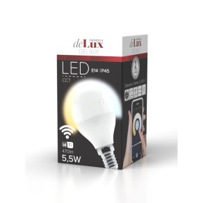   LED glob mic 5,5 W E14 470 lm 2700-6500 K sursă de lumină 270 grade Ra80 230 V CCT, luminozitate controlabilă prin Wi-Fi inteligent, DEL1631 deLux