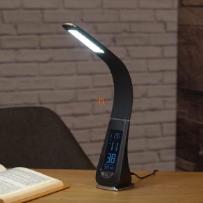   Lampa de birou cu LED, intensitate luminoasă reglabilă, afișaj pentru dată, oră și temperatură, mod alarmă - deLux DEL1682 5000 K, 370 lm, 4 W