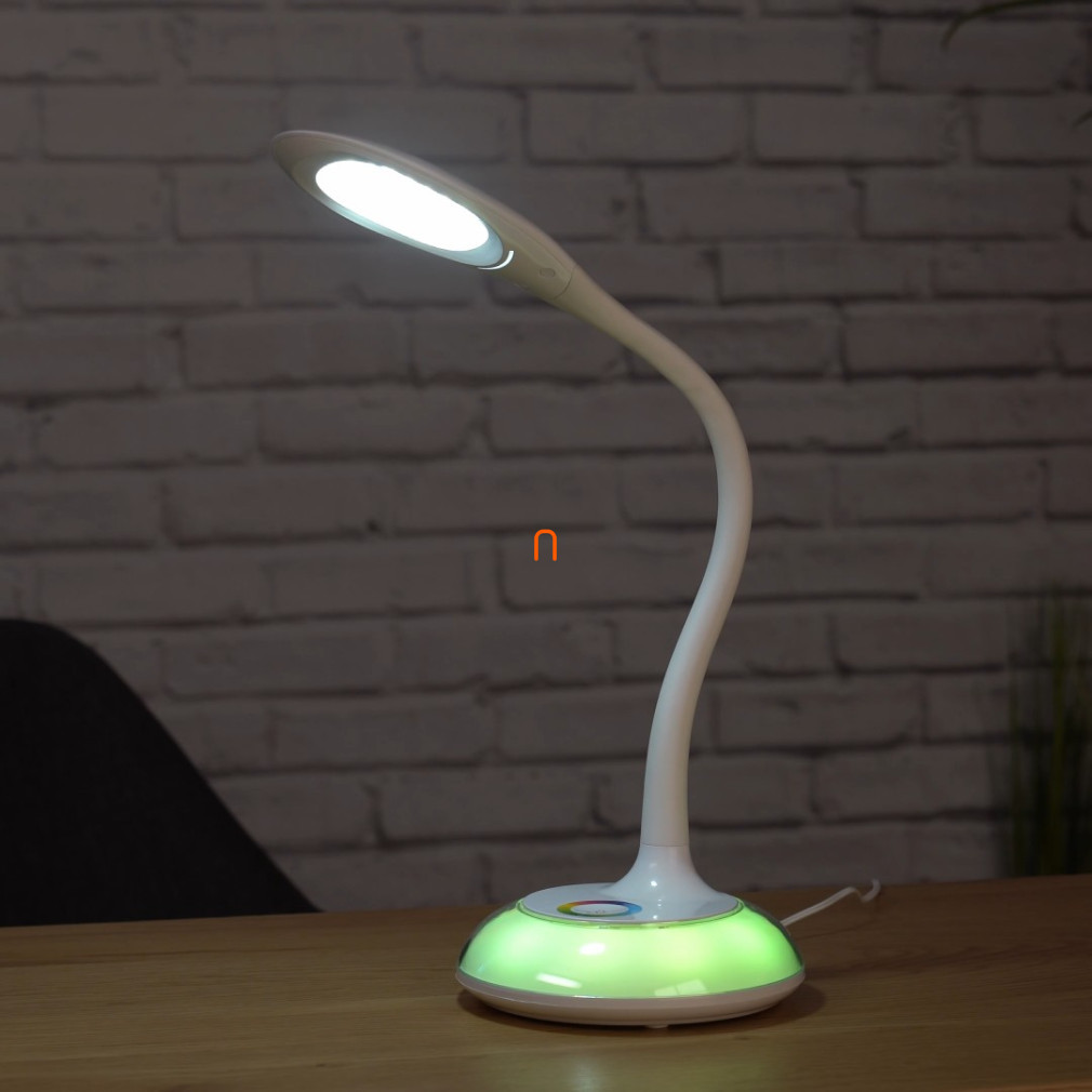 Lampa de birou LED, bază RGB, intensitate luminoasă reglabilă, 5 W, 550 lm, 5000 K, alb, cu adaptor de rețea - deLux DEL1685, cu adaptor de rețea, 550 lm, 5 W