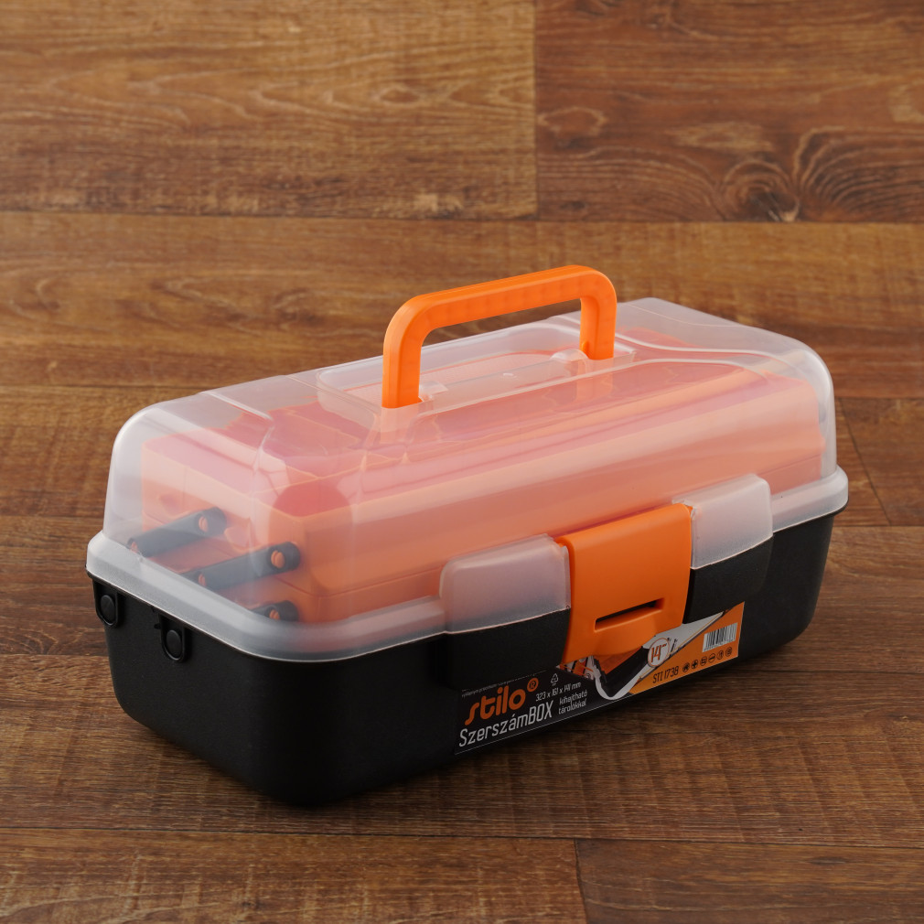 Stilo cutie de scule cu compartimente rabatabile și capac transparent de 14 inch 323x161