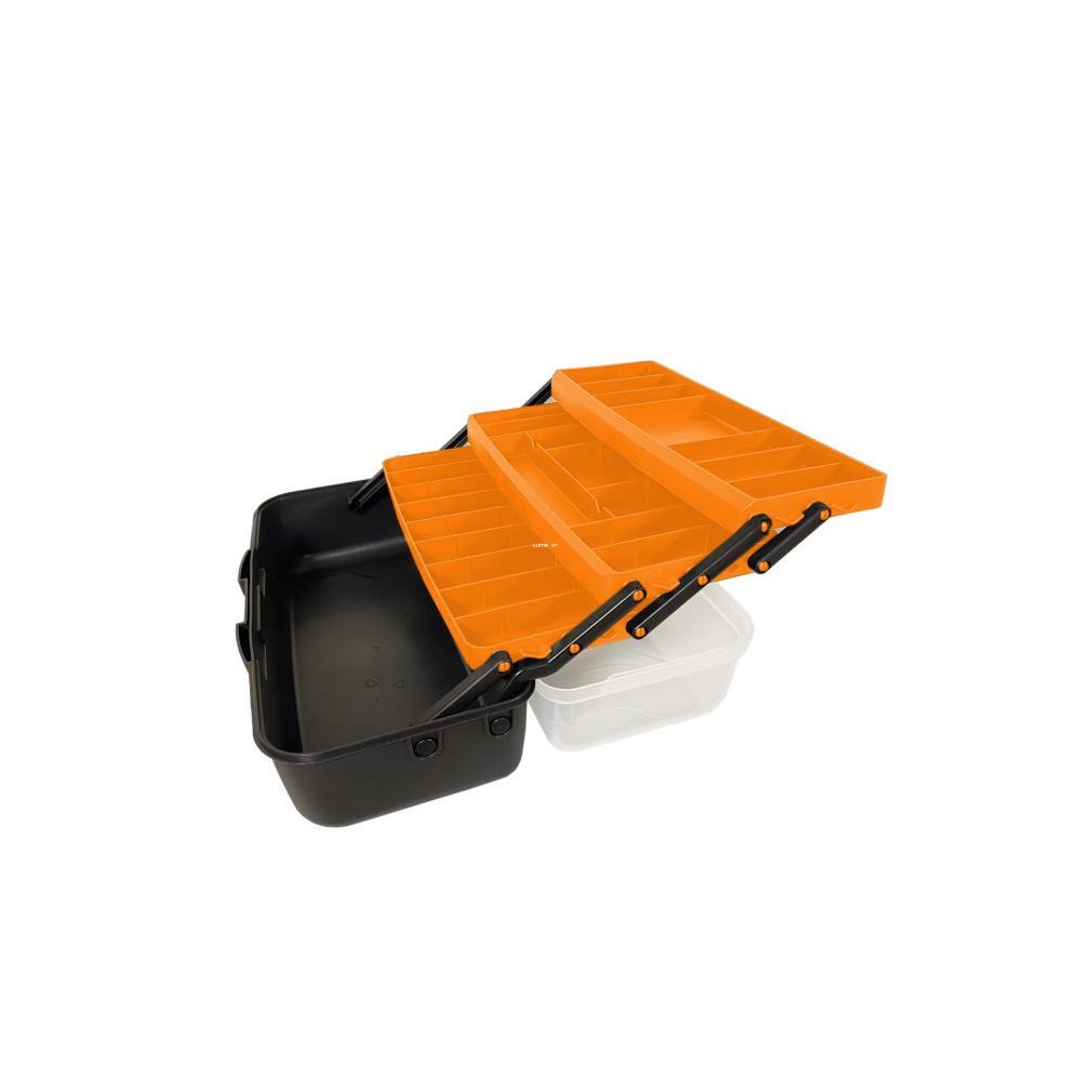 Stilo cutie de scule cu compartimente rabatabile și capac transparent de 16 col 410x202x17