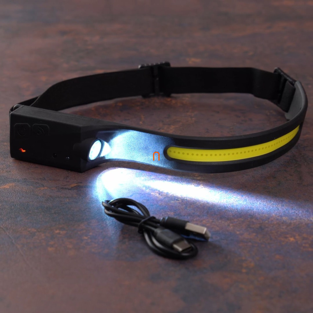 Lanterna frontală cu LED, baterie 1200 mAh, funcție de lumină concentrată + difuză, max. 350 lm, se activează prin mișcare, cablu USB tip C, IP54 deLux DEL1774