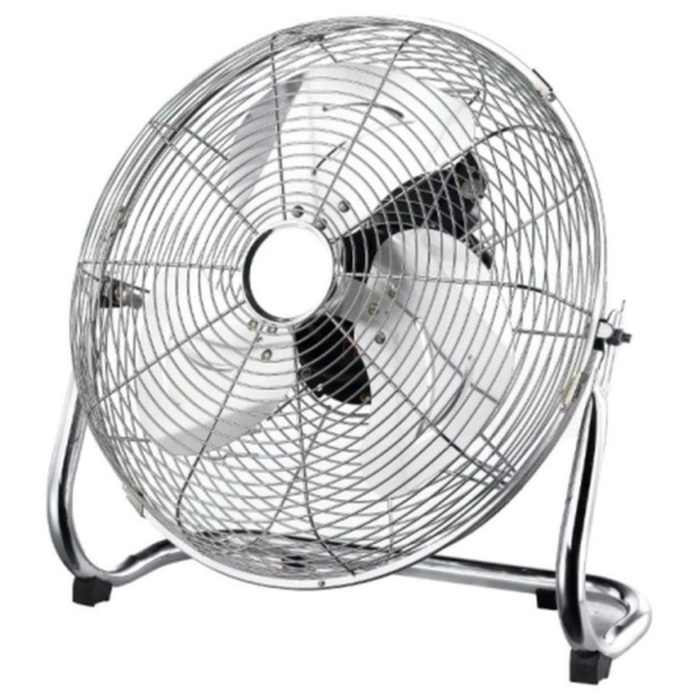 Alumínium nagy teljesítményű padlóventilátor 80W, 220-240V, 16 coll átmérő, 3 fokozatú, 1,6m vezetékkel, krómozott állvánnyal Stilo STI1829