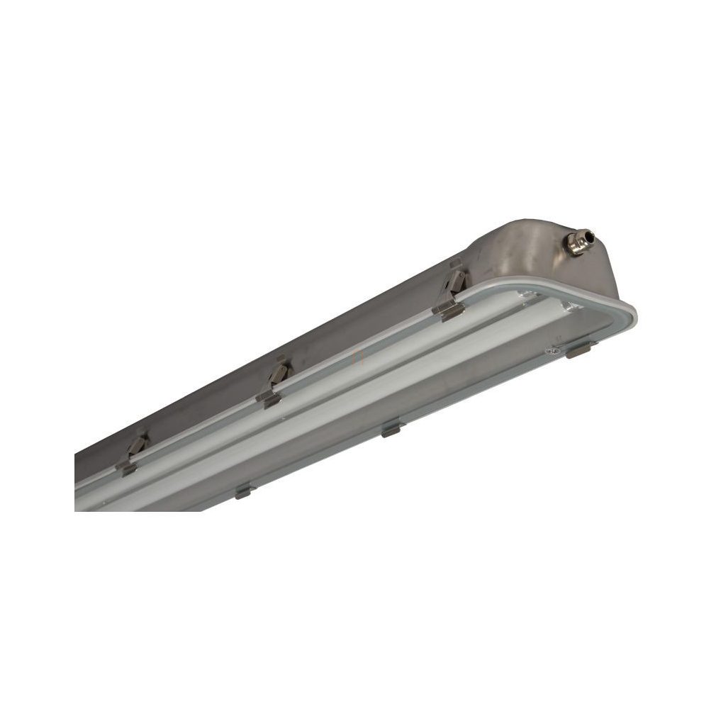 LED Por- és páramentes üres lámpatest 2x58W méret, LED csőhöz szerelve üveg búra IP65 Simotrade