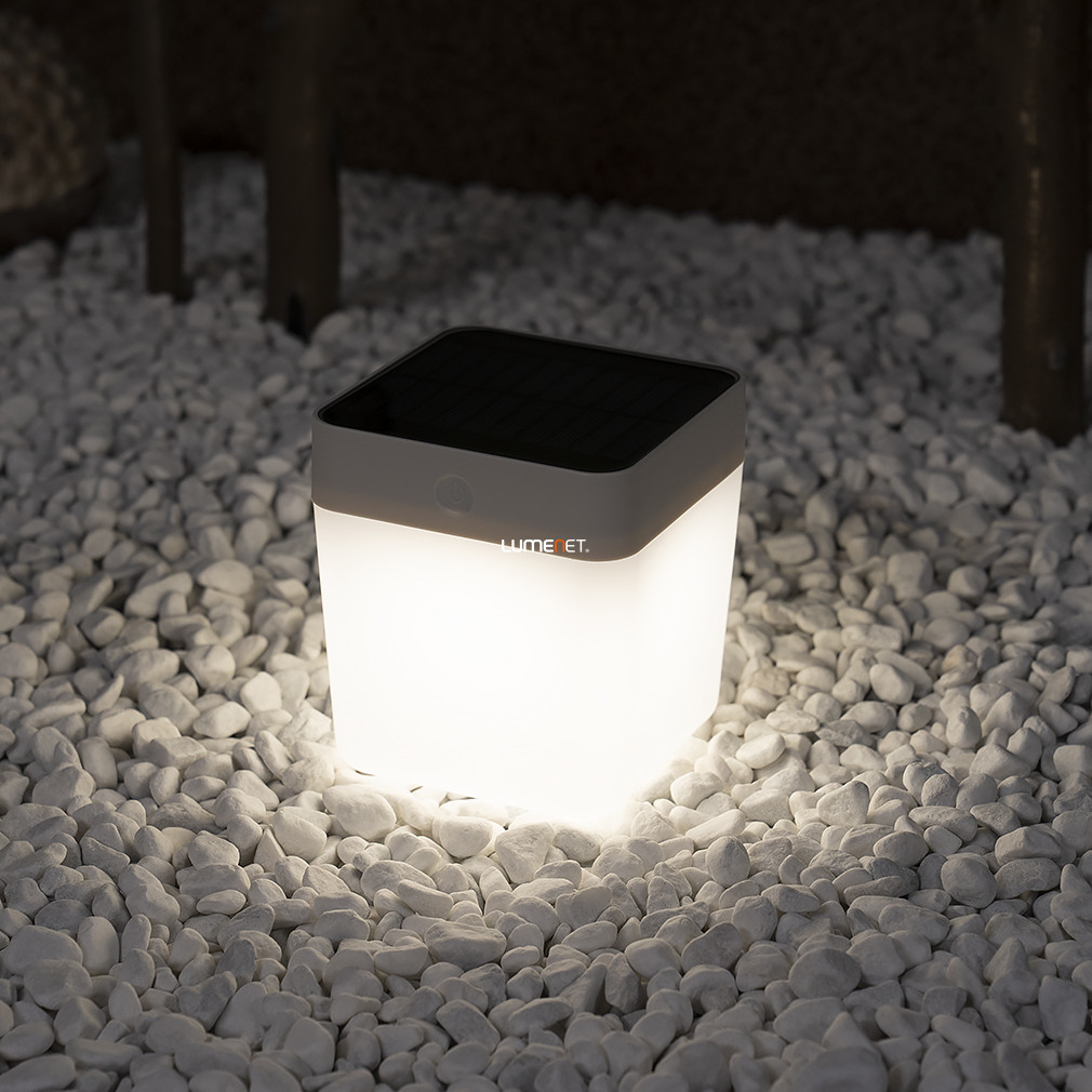 Cub LED portabil pentru exterior cu panouri solare, 1 W, alb cald, alb opal - Table Cube Lutec 6908001331