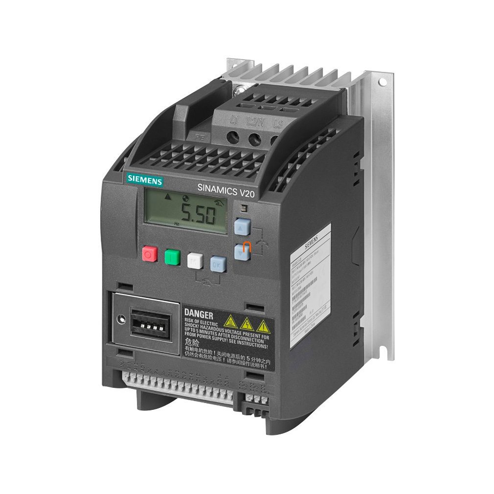 Convertor de frecvență Siemens 3F, 380-480V, 0,55kW, 1,7A, cu filtru C3 încorporat, panou BOP, - Sinamics V20 6SL3210-5BE15-5CV0