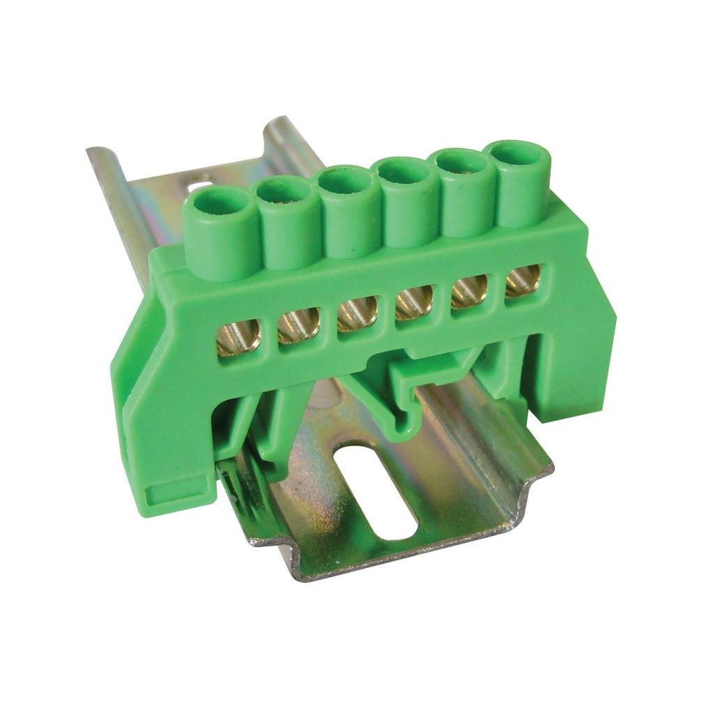 Bara de împământare izolată Tracon (N/PE), verde 63A, 6×9mm, 6P, IP20 NPE-G6-6