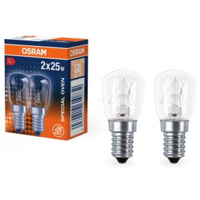   Bec Osram E14 pentru cuptor 25 W, 140 lm, 2700 K, alb cald, sticlă transparentă, ambalaj blister cu 2 bucăți - Special pentru cuptor T26/57
