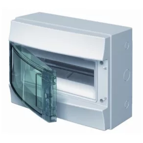   Distribuitor de mică putere, montat pe perete, cu un singur rând, 12 module, cu ușă transparentă, IP65, fără șină, ABB Mistral65 1SL1202A00