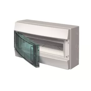   Distribuitor de mică tensiune, montat pe perete, cu un singur rând, 18 module, cu ușă transparentă, IP65, cu șină PE/N, ABB Mistral65 1SLM006502A1203